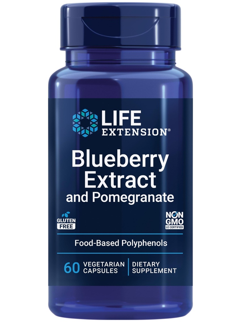 Life Extension Blueberry Extract and Granate, Arterial Health Support, antioksidant Defense, Gluten-free, Non-GMO, Vegetarian, 60 vegetarijanske kapsule