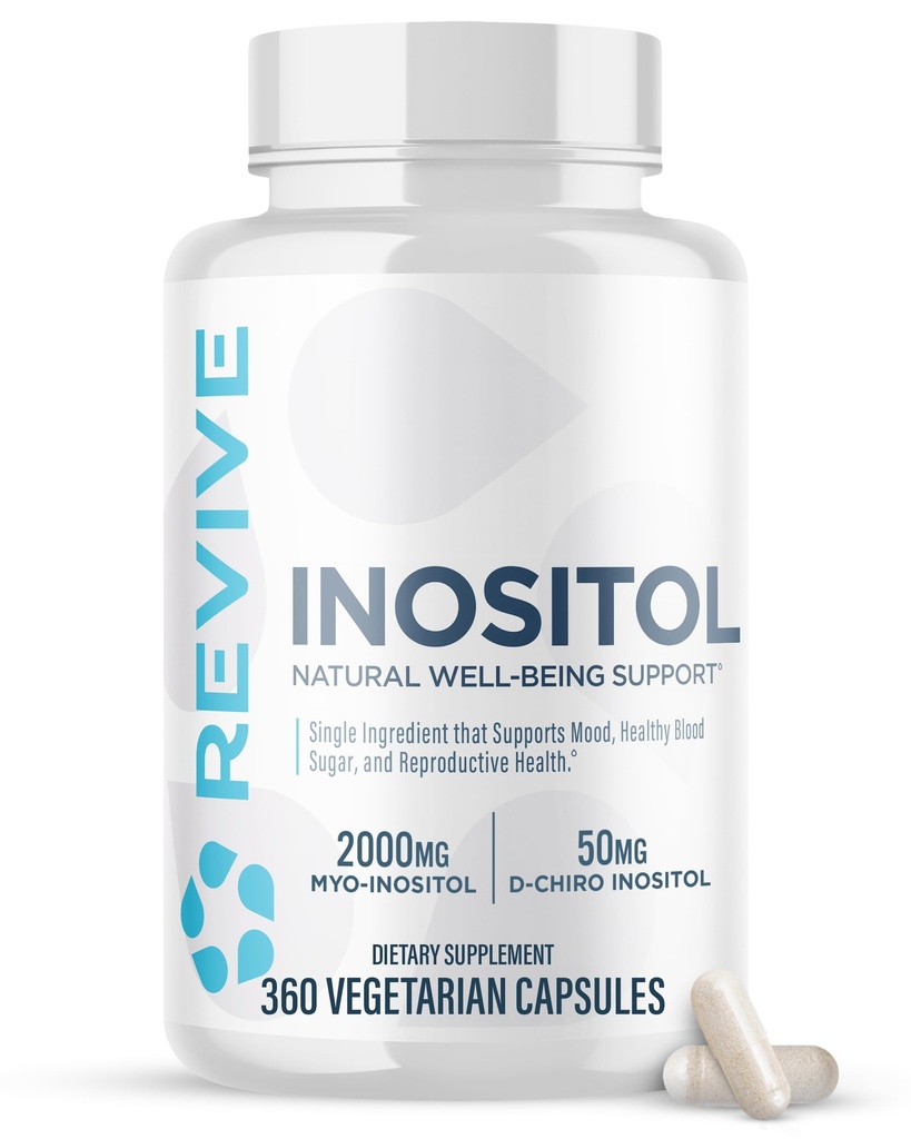 Revive MD Inositol dopolnilo za moške in ženske - podpora razpoloženju, Hormonsko ravnovesje, Zdrav krvni sladkor in reproduktivno zdravje - Vegansko-prijazno, Gluten-free - 360 Vegetarijanske kapsule - 180 Služabnikov