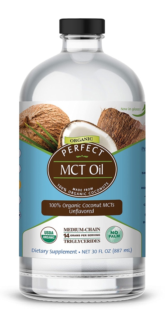 Popolni dodatki – Perfect MCT Oil – 30oz – Organic Coconut MCTs Unflavored Oil – Povečuje trajnostno energijo za telo in možgane