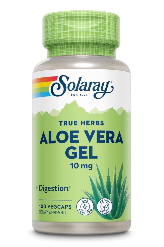 SOLARAY Aloe Vera Gel koncentrat 200X - Enakovreden 2000mg svežem gelu, Aloe Vera kapsule z ingver, pepermint in peteršilj, Herbal Wellness Podpora, Vegan, Ne-GMO, 60-dnevno garancijo, 100 Serving