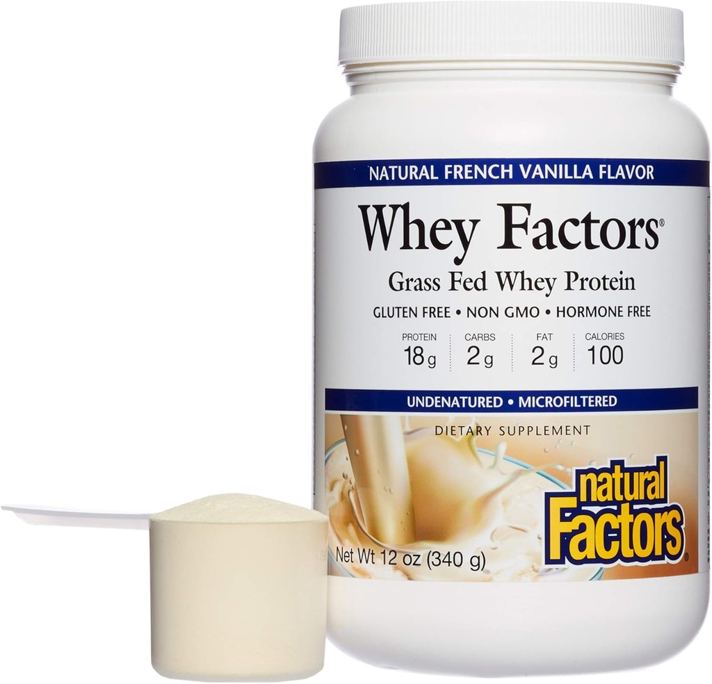 Whey Factors by Natural Factors, Grass Fed Whey Protein Concentrat, Aids Muscle Development and Immune Health, Francoska Vanilla, 12 Oz