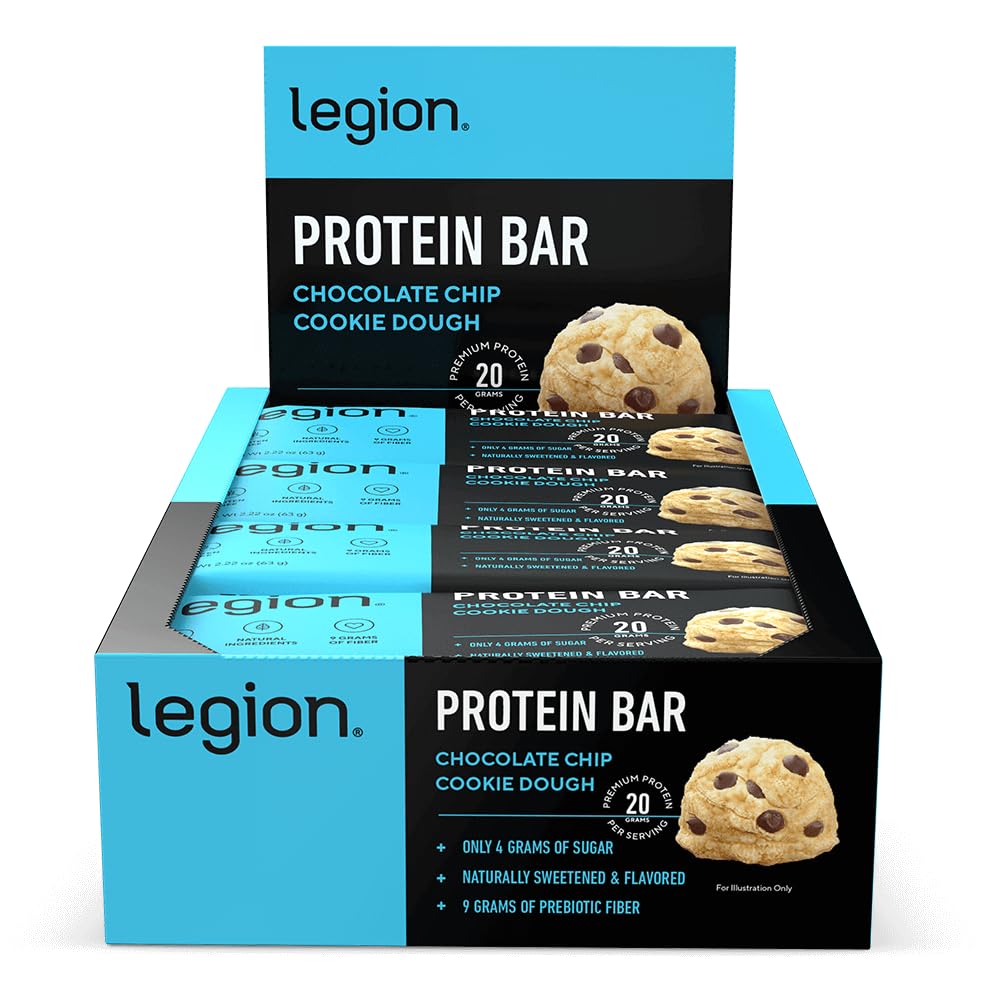 Legionski čokoladni Chip Piškotek Dough Protein Bar - 100% Whey Protein Bars Low Sugar High Protein with Prebiotic Fiber - brez soje, brez glutena, naravno arome, nizko maščobo, visoke proteinske palice (12 Count)