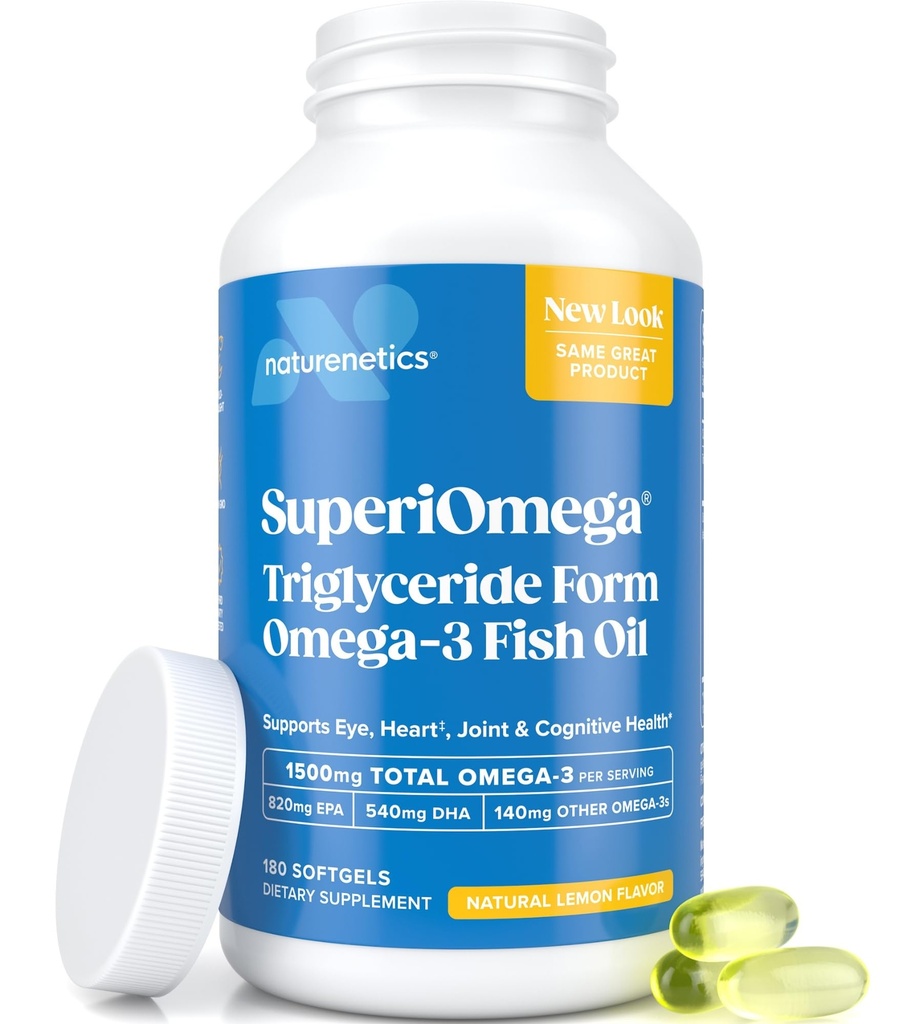 Triglicerid Omega 3 ribje olje – visoko EPA & DHA za oči, skupno, srce in možgani podpora – Omega-3 Maščobne kisline - limonska aroma – 180 Softgels – 90 dnevna dobava