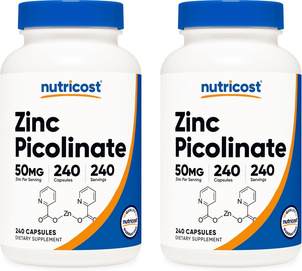 Nutricost cinkov pikolinat 50 mg, 240 vegetarijanske kapsule (2 steklenici) - brez glutena in brez glutena