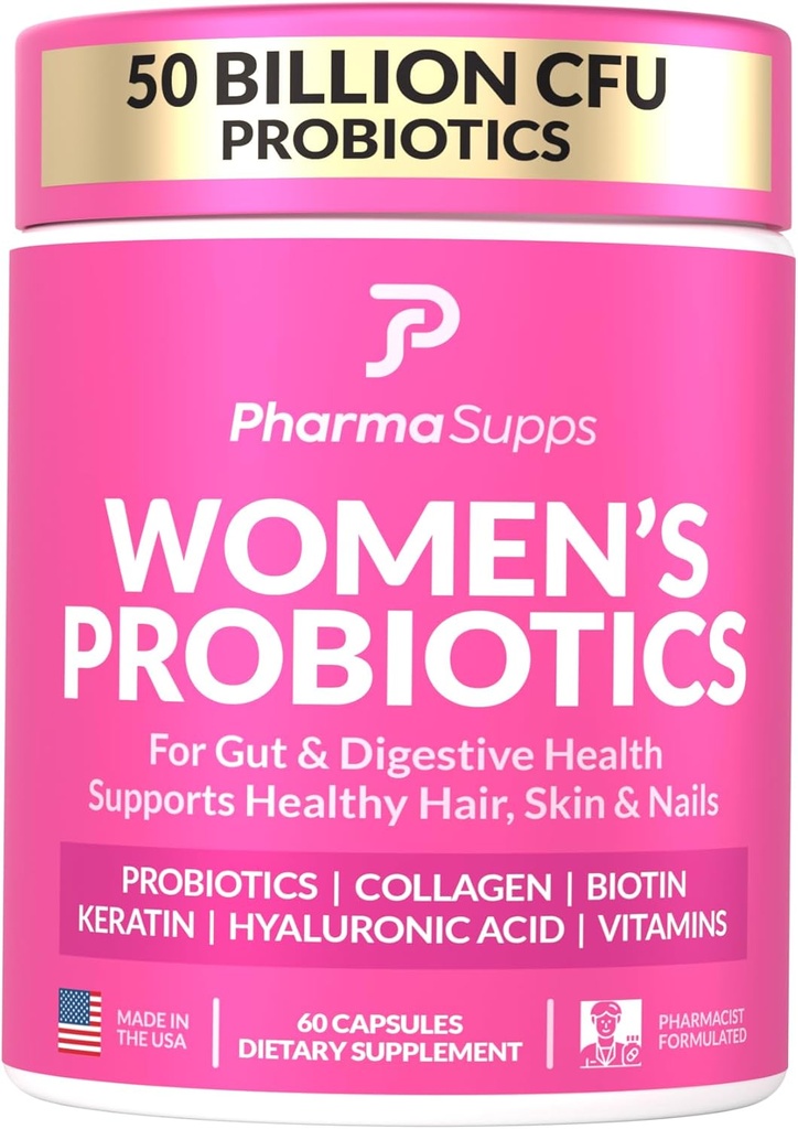 Napredni ženski probiotiki za Gut zdravje z lasmi, kožo, in nohti Vitamini Podpora - 50 milijard CFU w/Collagen, Biotin & Keratin - Probiotični dodatek za digestivno zdravje & Bloating Relief.