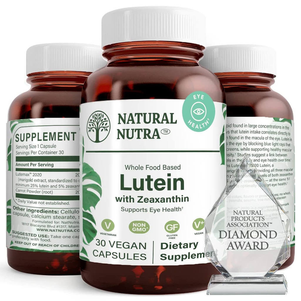 Naravne Nutra Lutein in Zeaksantin dopolnilo, vzdrževanje vida zdravje, ščiti celice v očeh, izboljšanje ravni Zeaksantin & Isomers, podpora zdravje oči, Gluten Free, Soy Free, 20mg - 30 kapsul