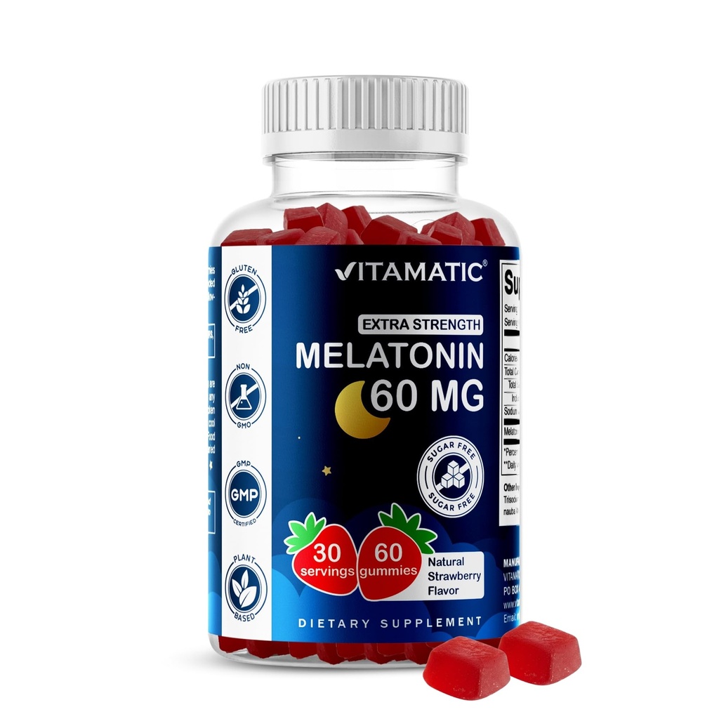 Vitamatski sladkor brez melatonina 60 mg - 60 vegetarijanskih žvečilnih gumijev - dopolnilo za nenavadno oblikovanje