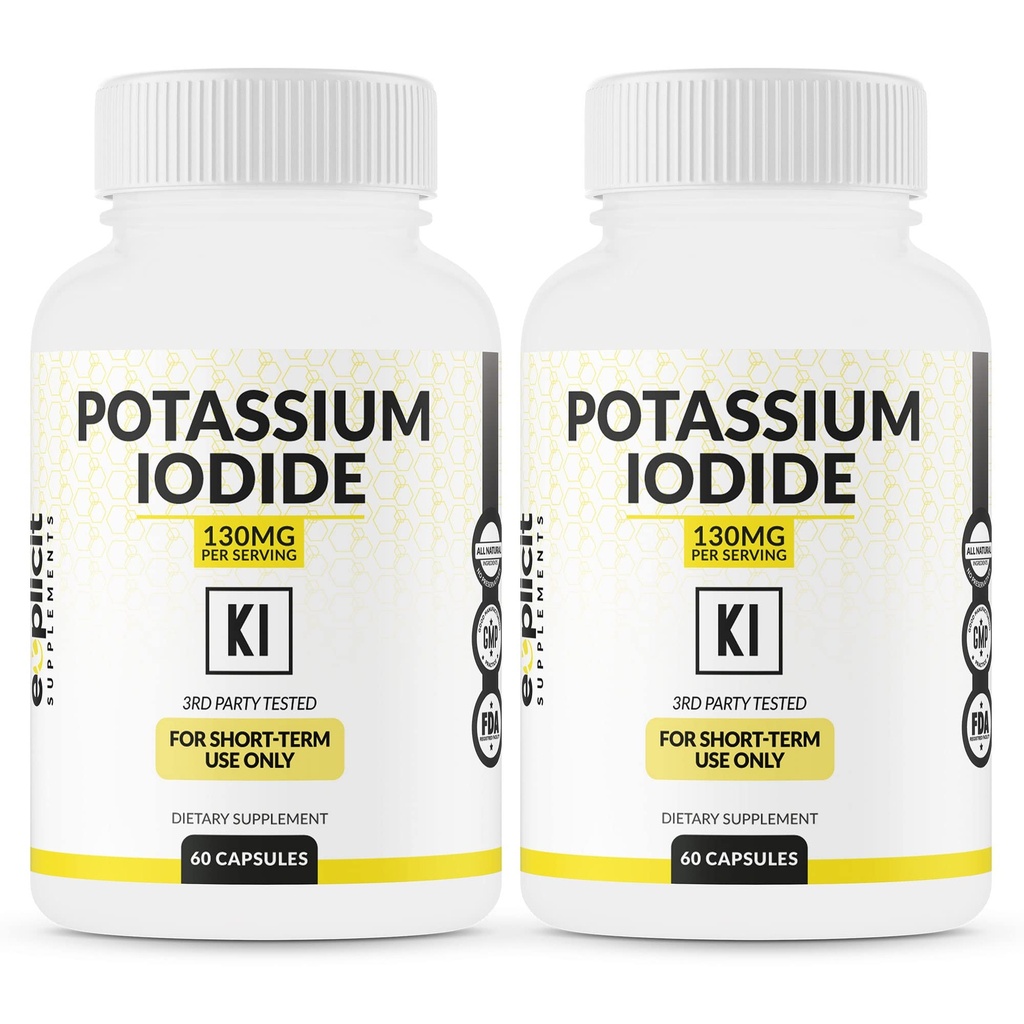 (2 pakiranji) Kapsule kalijeve jodide 130 mg Odmerek - 60 Serving - Podpora in obramba ščitnice - KI kalijev jodidni ščitnični vitamini