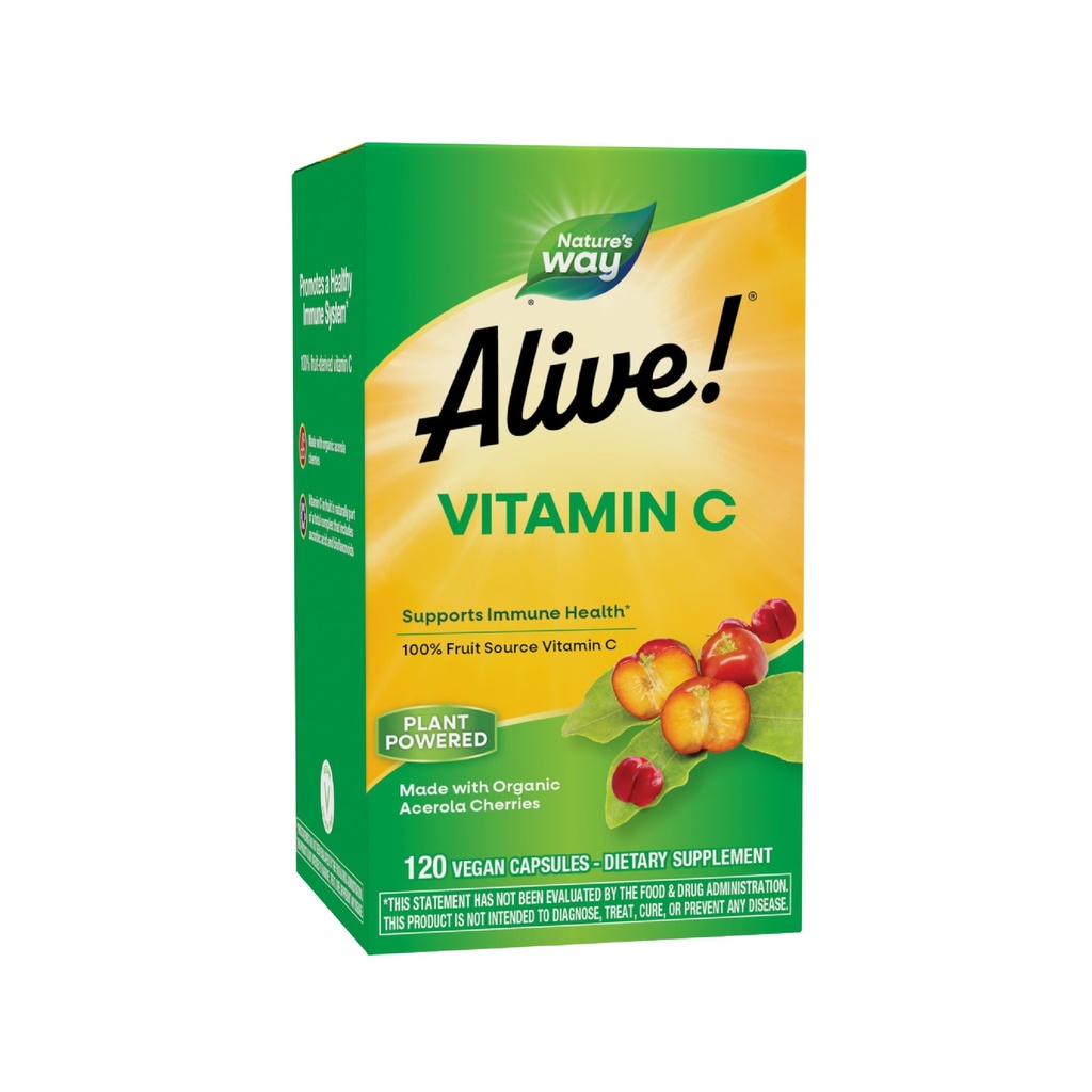 Naravna pot živa! Vitamin C dodatek izdelan z organskimi češnjami Acerola, Imunska podpora*, Podpora za antioksidant*, 100% sadni vir Vitamin C, 120 Kapsule (Packaging May Vary)