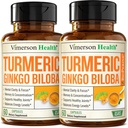 Ginkgo Biloba in kurkumin dodatek w/črna paprika & organski tumerik – Naravni kurkuma dodatek za fokus, spomin, skupno zdravje in možgani – Vegan Ginko Biloba kapsule w/Curcuma – 2 paket