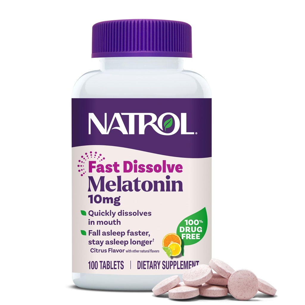 Natrol hitro raztopite melatonin 10 mg, melatonin dopolnila za miroljuben spanec, podpora za spanje za odrasle, 100 Citrus-slavne tablete, do 100 dni dobave