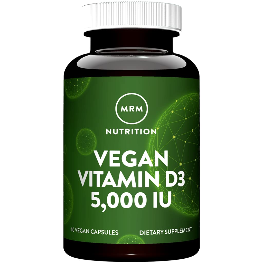 MRM Nutrition Vitamin D3 5.000 i.e. - Za ženske in moške - visoka jakost Čisti holekalciferol iz Lichena, Veganska kalcijeva absorpcija Podpora za zdravje kosti in imunskega sistema - Non-GMO & Gluten-free - 60 Servingov