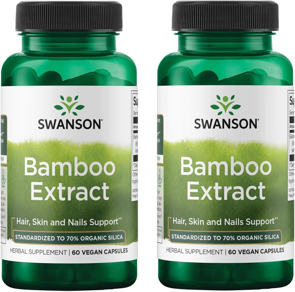 Swanson Bamboo Extract - naravni lasje, kože in nohti dodatek - 70% Silica Vsebina, ki podpira kolagen formacijo in rast kosti - (60 Veggie kapsule, 300mg vsak) (2 paket)
