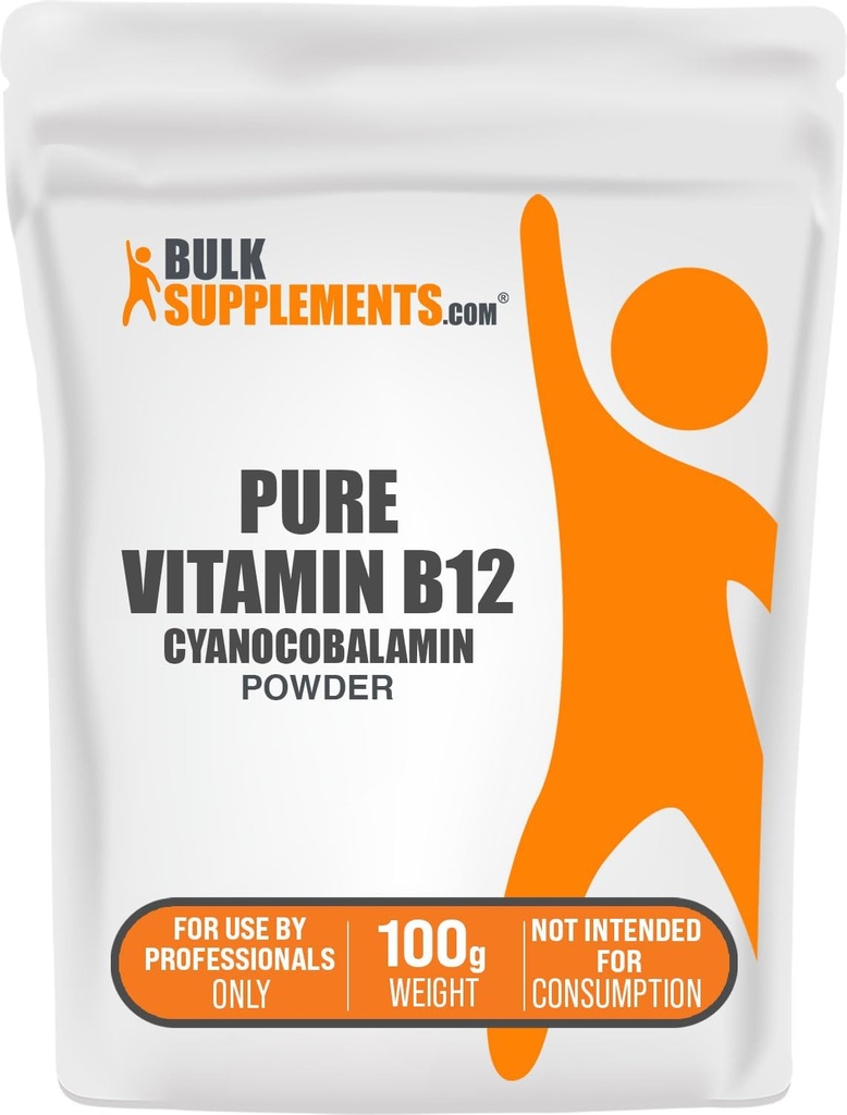 BulkSupplements.com Pure Vitamin B12 Powder - Cyanocobalamin, Vitamin B12 Dodatek - Vegan & Gluten Free, Multiple Servings, 100g (3.5 oz) (Pack of 1)