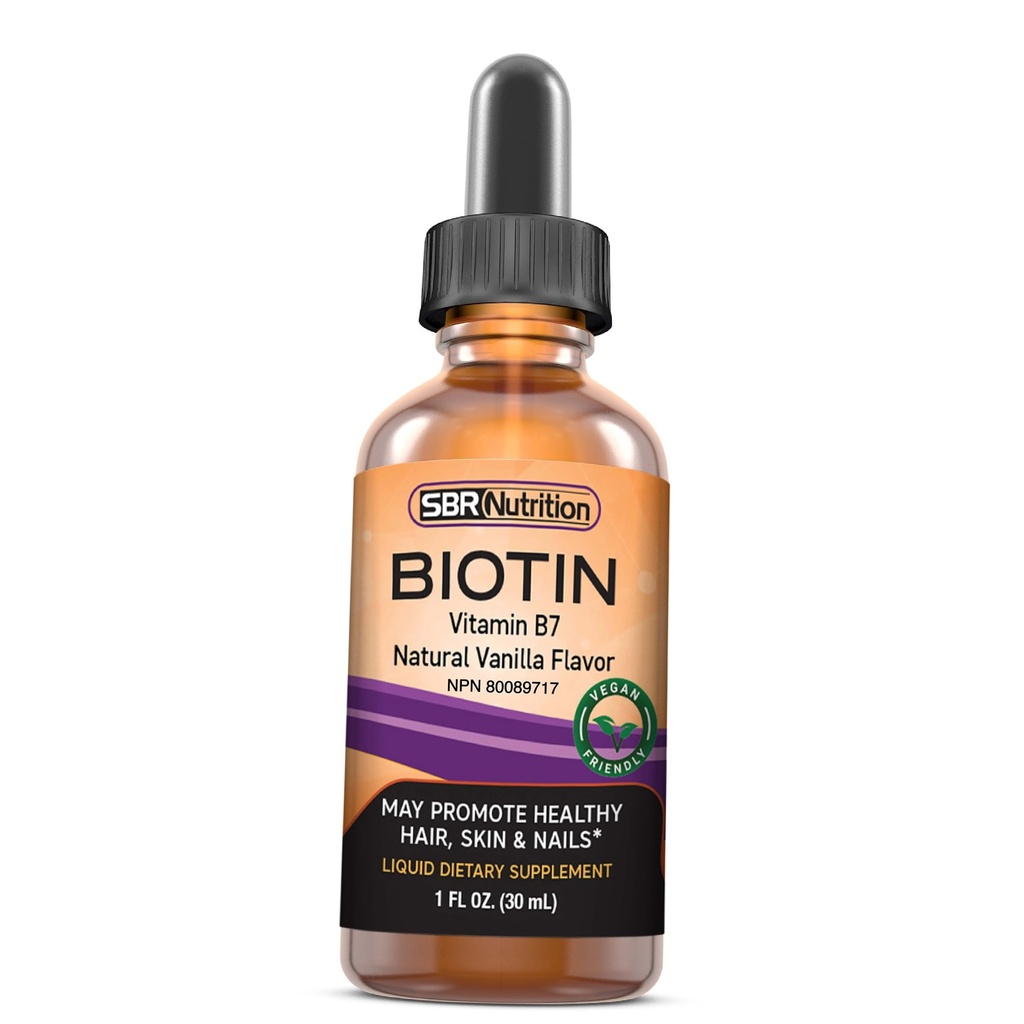 SBR Nutrition Biotin Tekoče kapljice, 5000mcg na serviranje (60) 1.0Fl.oz (30ml) Vanilla