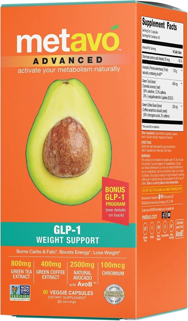 Metavo Advanced Hujšanje – Naravnih prehranskih dopolnil z Essential Nutrients za spodbujanje Wellness, Obogatena z Avocados, Zeleni čaj, Krom in Zelena kava, 90 Easy-to-Swallow tablete diet