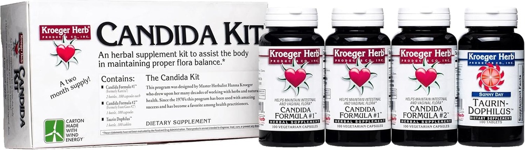 Kroeger Herb Products, Candida Support Kit, Prebavni prehranski dodatek, Gut Health, Optimalna črevesna funkcija, Non-GMO, Gluten Free, Brez konzervansov, Made in USA