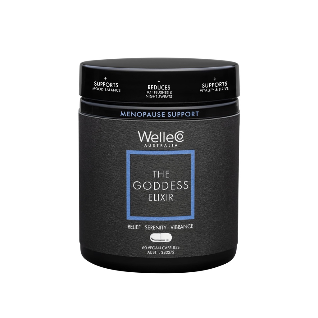 WelleCo Goddess Elixir, Menopause dodatek za ženske z Vitex, Red Clover & B vitamini, podpira Hormone Balance, nočno potenje in vroče Flashes Relief, 60 kapsul