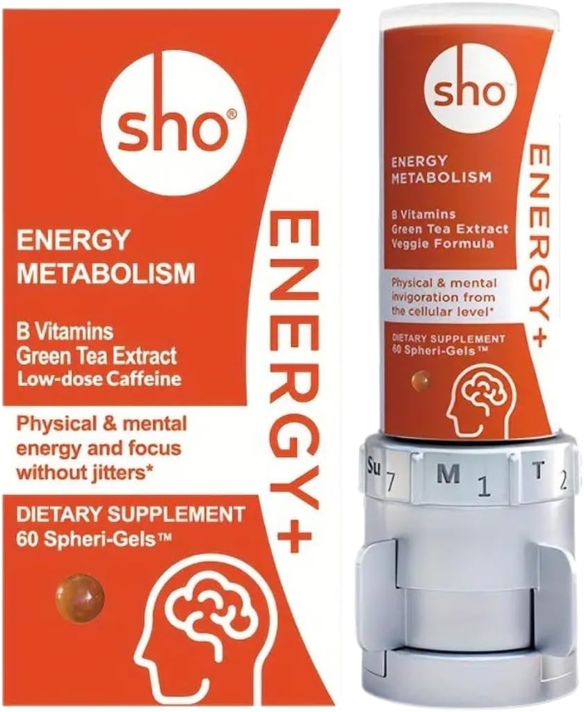 SHO Vegan Energy+ Focus Supplement Kit - Matcha Green Tea Extract, Metilirani B kompleks, Vitamin B in kofein Natural Energy Booster brez Crash, Jitters za moške in ženske - 60 tablete ponovno napolni steklenico