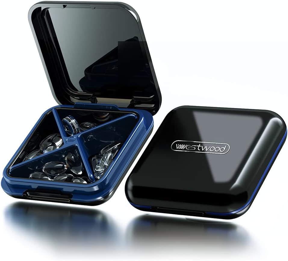Majhne tablete Box, potovalne tablete - Aceda Portable Daily Pill Container, Tablete imetnik za torbico, vodoodporna kompaktna medicina Organizator, Vitamin Case, Črna