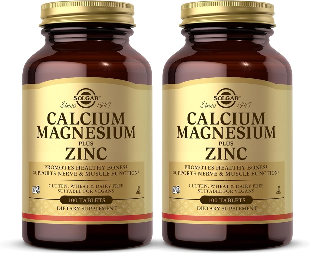 Solgar Calcium Magnezij Plus cink, 100 tablet (paket z 2) - spodbuja zdrave kosti in zobe - podpira živčne in mišične funkcije - ne-GMO, Vegan, Gluten brezplačno, Dairy Free, Kosher - 66 skupno služijo