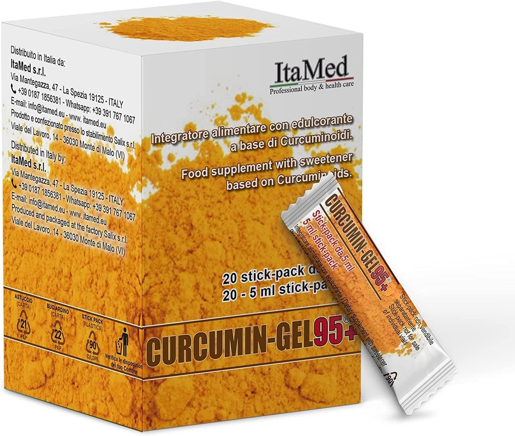 Itamed kurkumin dopolnilo Gel – 95+ Curcumin Powder z HGC-C kompleks, Organic Formula, 20 Packs (5ml vsak), Kurkumin za izboljšano biorazpoložljivost