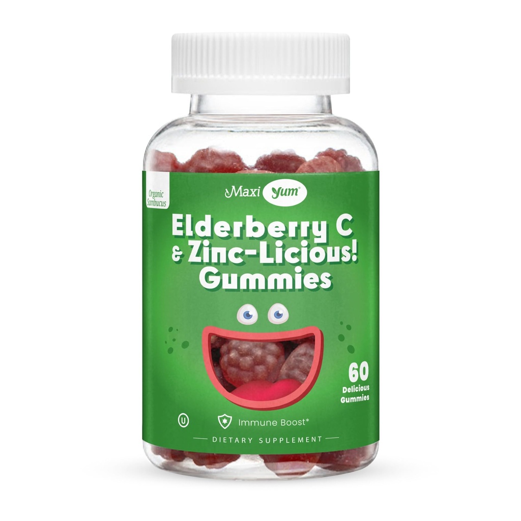 Bezgove jagode Cink Gumies - Organic Sambucus Bezgove jagode Gumies z cinkom in vitaminom C - Veganska Imunska podpora za odrasle in otroke - Žvečljive Bezgove jagode Dodatki za Immunity Boost - 60 Gumies