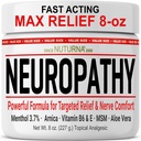 Nevropatija Nervo Relief Cream - hitro delujoč Max Relief za noge noge nožne nožice nazaj - Ultra moč Menthol Arnica Aloe Vera MSM, Pomirjujoče naravno živec Comfort Relief, Super velika 8 oz