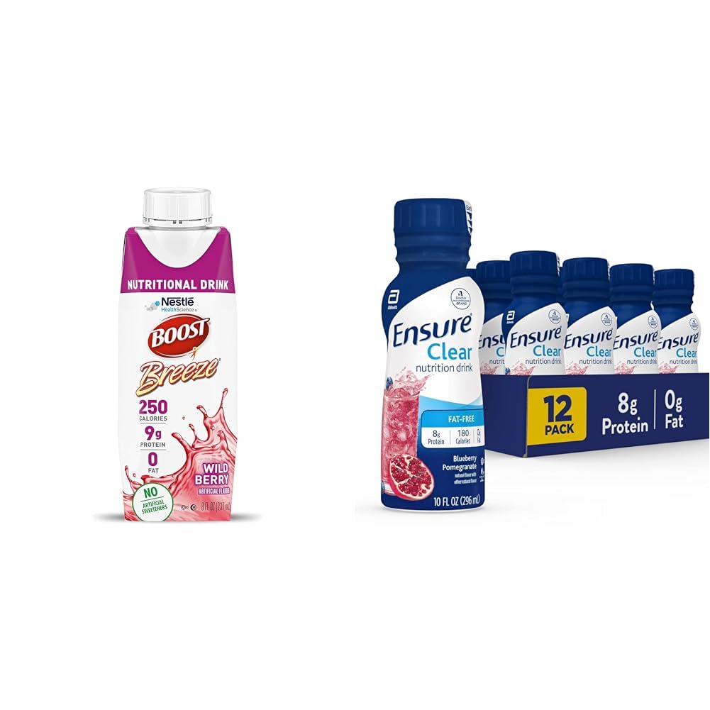 BOOST Breeze Clear Nutritional Drink, 9g Protein, 250 Nutrient-Rich Calories, Wild Berry, 8 fl oz & Zagotovite Liquid Clear Nutrition Drink, 0g maščobe, 8g beljakovin, Blueberry Pomegranat, 10 Fl Oz