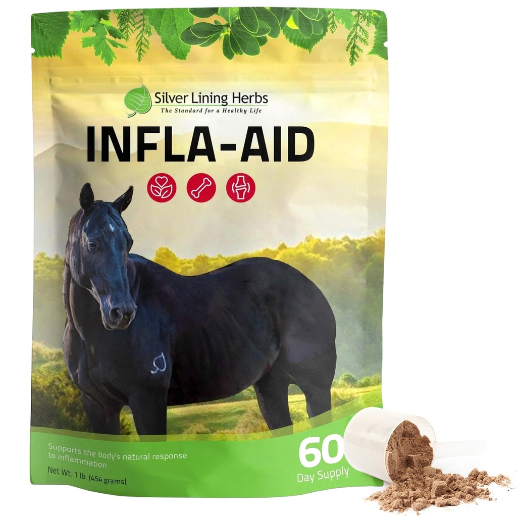 Srebrna lina zelišča Infla-Aid za konje – Naravni proti vnemo dodatek za vnetje olajšave – Podpira okrevanje, udobje, in mobilnost mišic, Tendoni in sklepi – 1 lb Bag (60 streže)