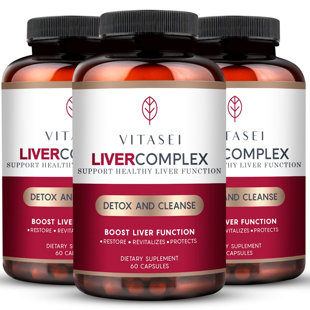 VITASEI Jetrna čistila Detox in popravila, Jetrni kompleks W/Mlečni Thistle Extract, Garcinia, Curcumin C3, Podpora Zeliščni dodatek, Detox Formula za ženske in moške, 60 Kapsula (Pack of 3)
