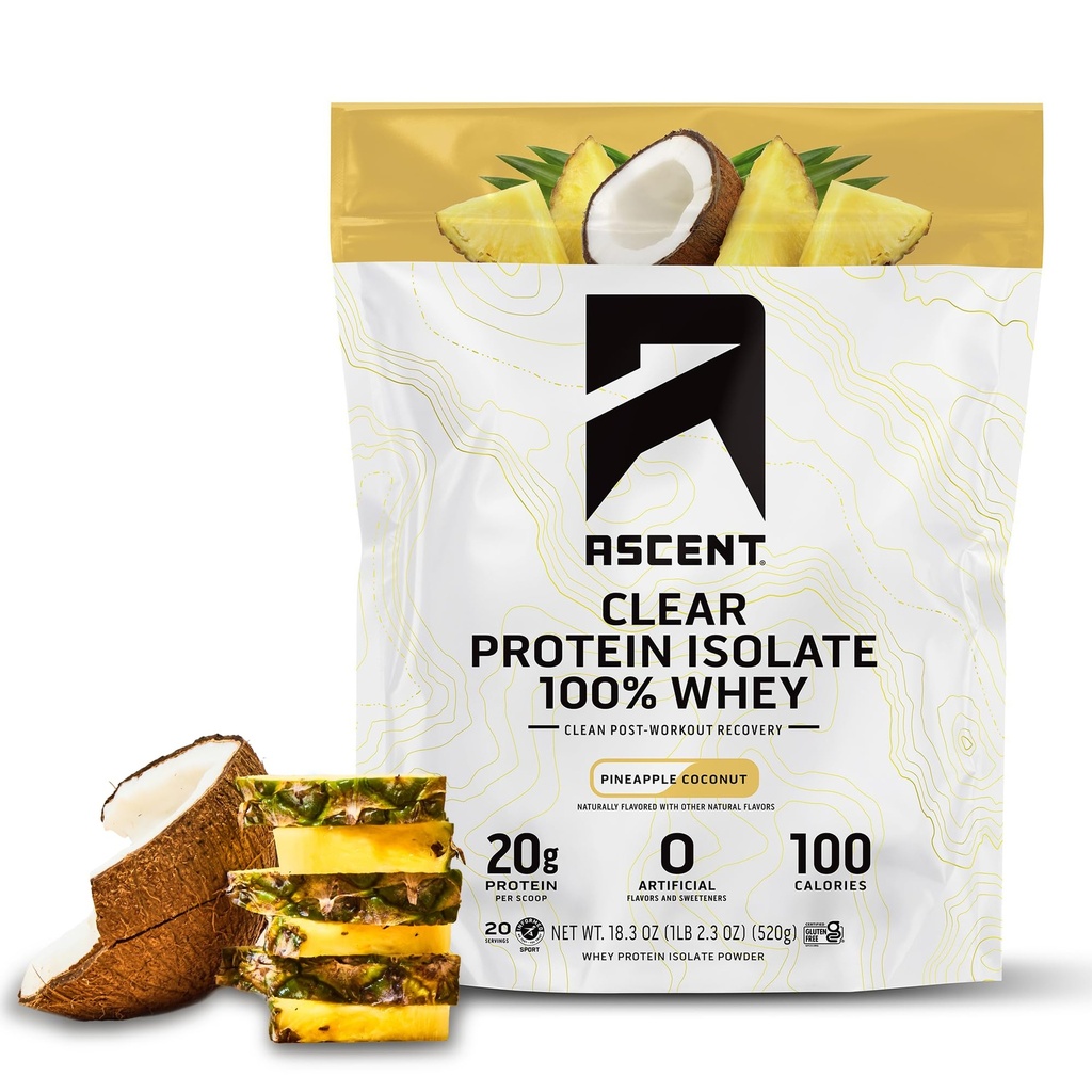 Vzpon 100% čistih sirotkinih beljakovin v prahu - izolat sirotkinih beljakovin po vadbi, brez umetnih arom in sladil, brez glutena, 5,5g BCAA, 2,1g levcin, esencialne aminokisline, kokos Ananas, 20 Serv