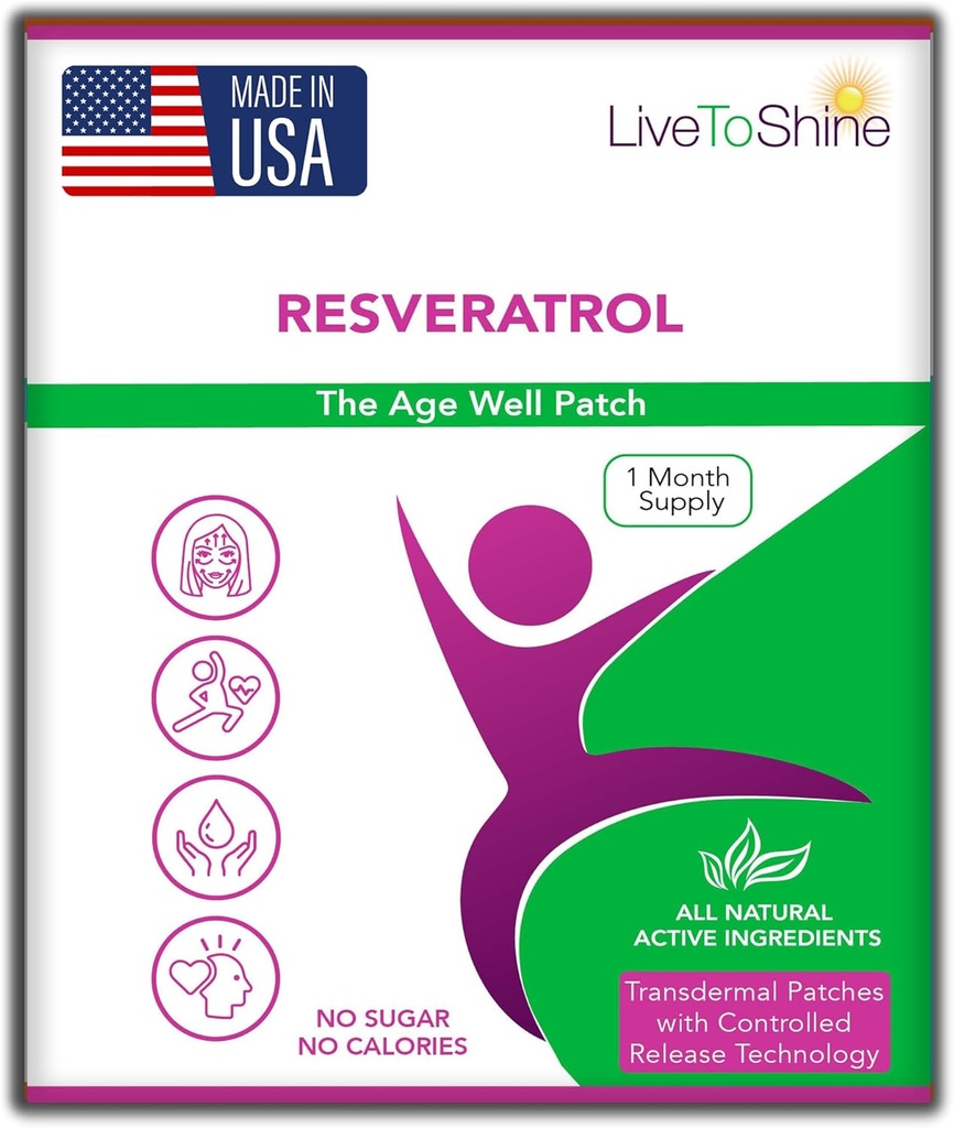 Live To Shine Resveratrol Patch - Transdermalni topični rastlinsko-oksidant podporo za zdravo staranje in Wellness - 30 obliži za ženske in moške - ZDA Made
