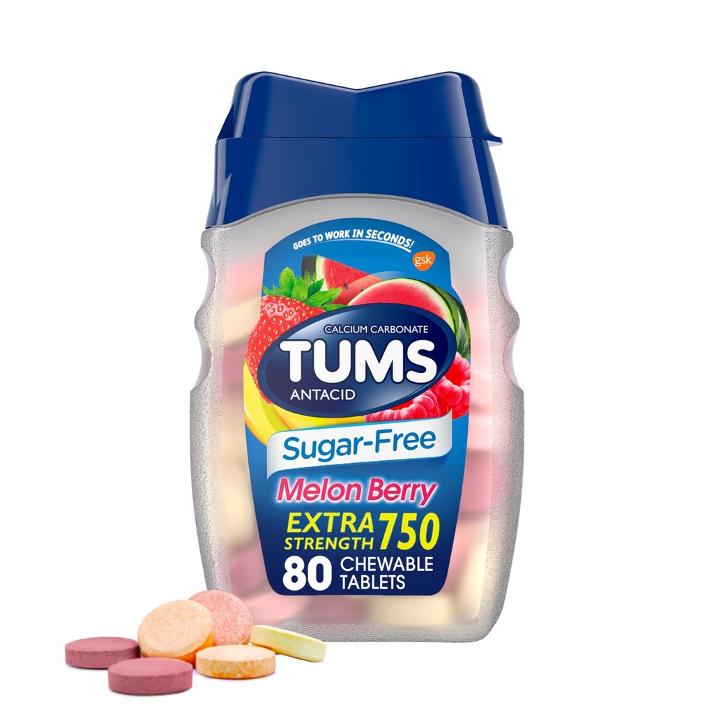 TUMS ekstra moč žvečljivi sladkor brez antacida tablete za zgago Relief, Melon Berry - 80 Count