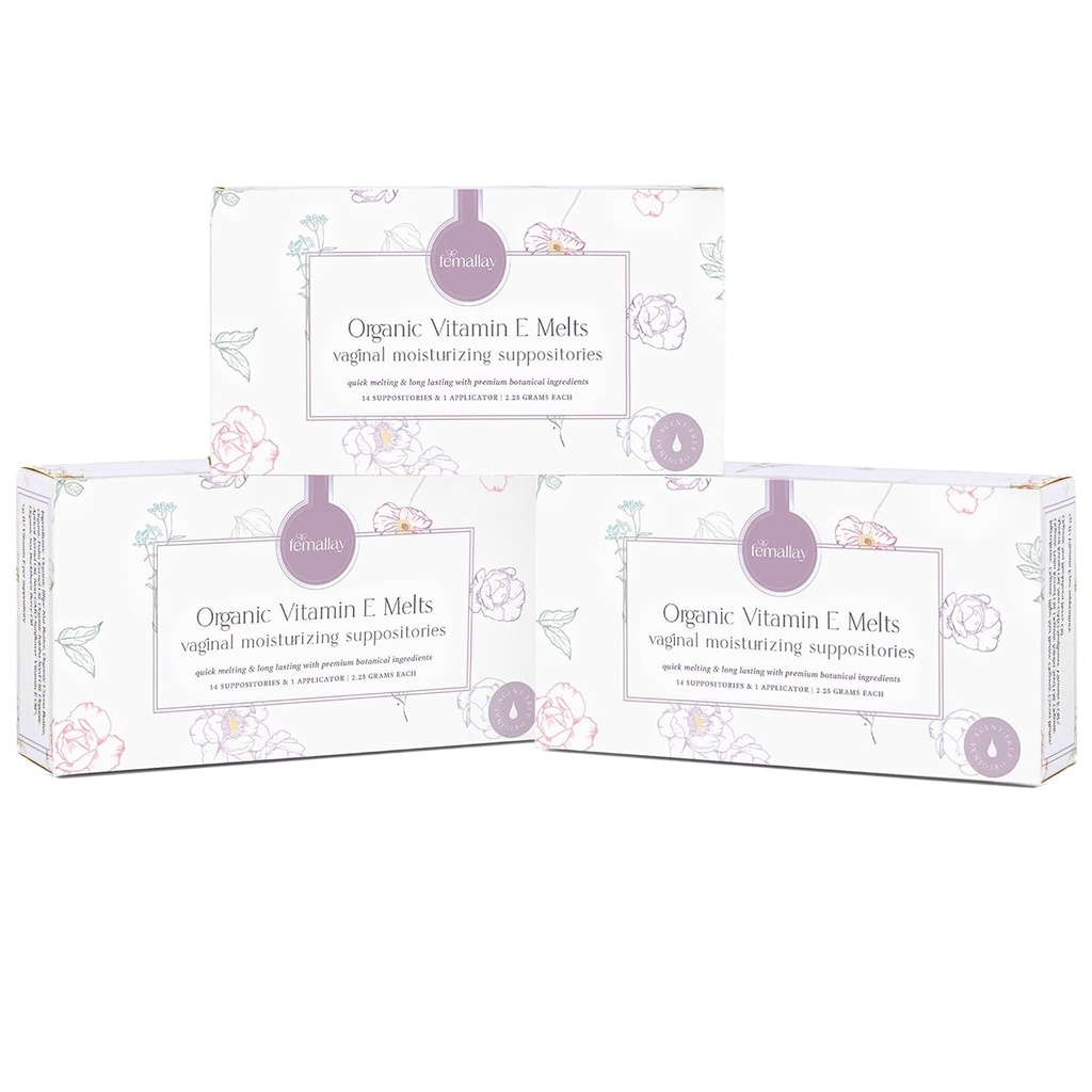 Femallay Organic Vitamin E Vaginalne taline - 3 Pack - Relief for Menopause Suhost in draženje - 14 Count + Aplicator