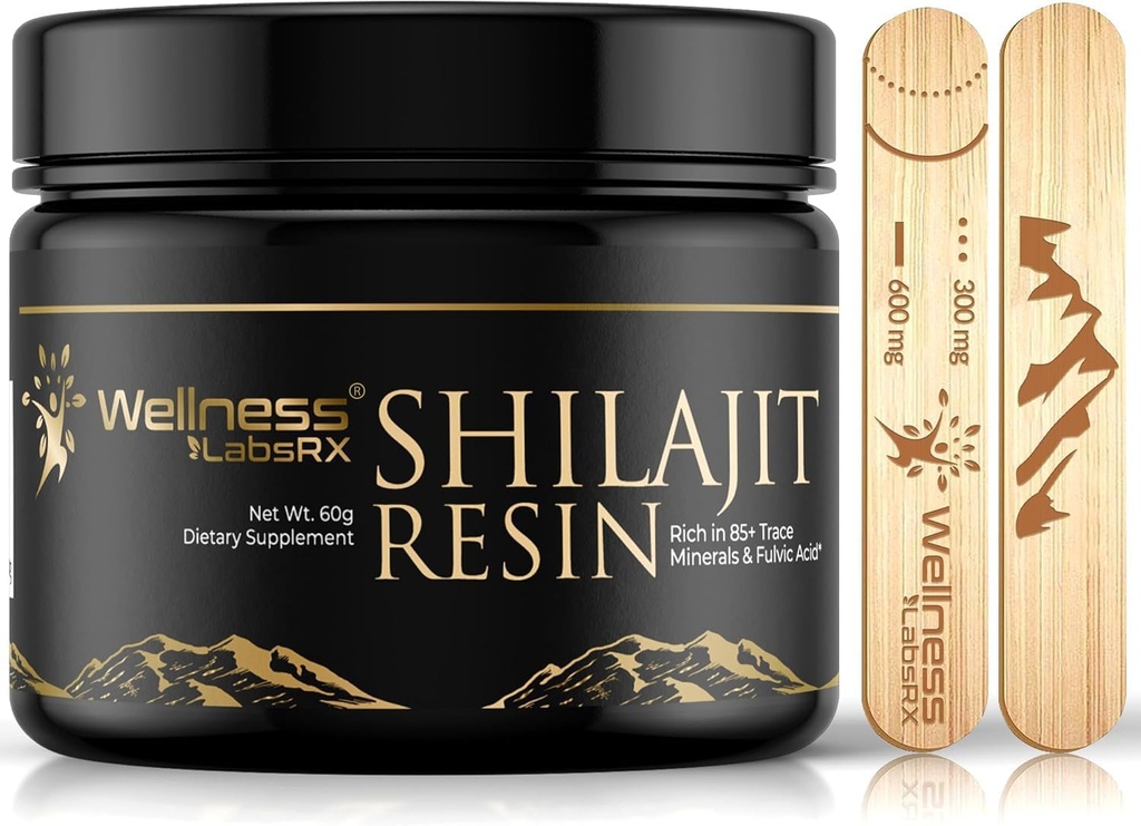 Shilajit Resin s fulvično kislino in sledljivimi minerali - zlati razred čisti himalajski šilajit za moške - Chilajit iz Gilgita, pakiran z 85+ minerali, presnovo in imuno podporo - 60g