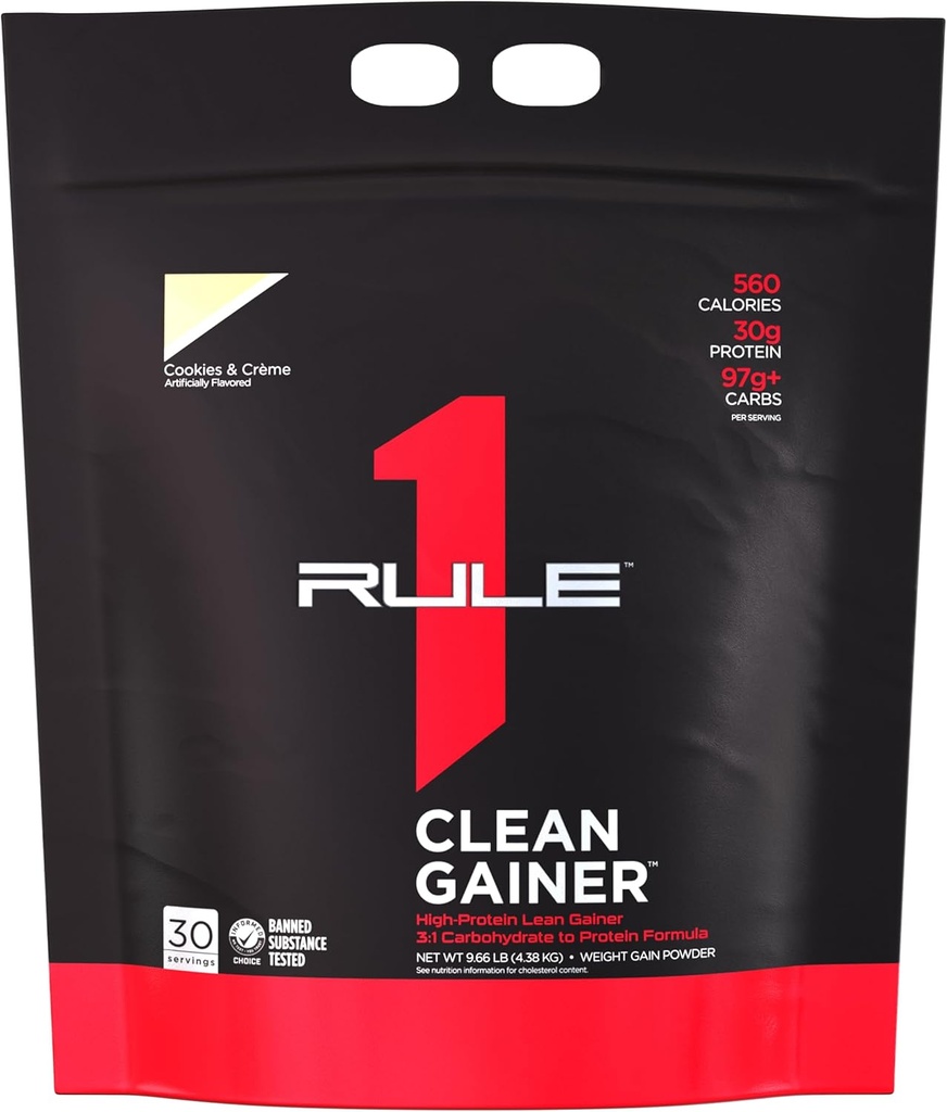 Pravilo 1 Clean Gainer - High-Protein Lean Gain Formula s 560 kalorijami, 30g beljakovin s polnim spektrom, več kot 90g ogljikovih hidratov, manj kot 6g maščob (30 serviranja, piškotki in kreme)