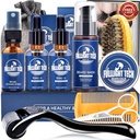 Beard Care Kit za moške-nourish soften krpasti medved W/Vitamin Spray,Mustache Oil,Balm, Wash,Boar Bristle Brush,Wooden Comb, škarje,Valentines Očetov darila za moške oče njegov mož prijatelj