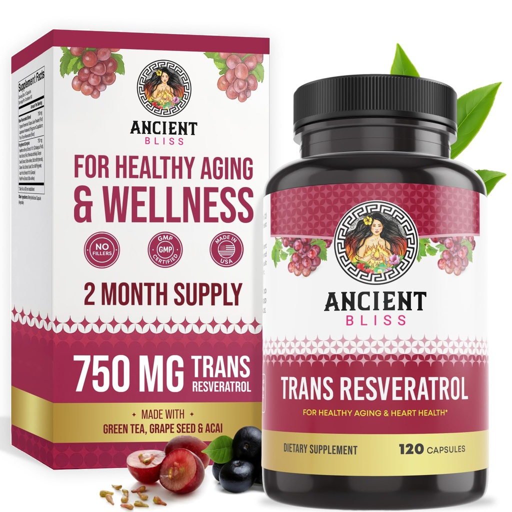 Starodavna Bliss Resveratrol močan antioksidant dodatek z zelenim čajem, izvleček grozdnih semen za zdravo staranje za moške in ženske