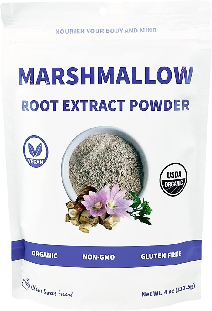 Chérie Sweet Heart USDA Organic Marshmallow Root Powder, Filler Free, Tradicionalna uporaba, Brez GSO, Vegansko prijazno, 4 Ounces