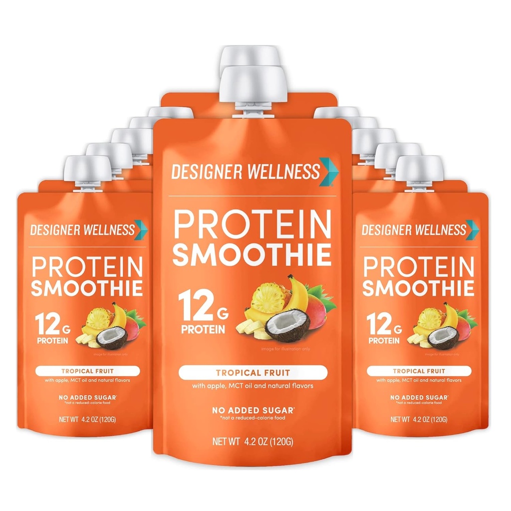 Oblikovalec Wellness Protein Smoothie, Real Fruit, 12g Protein, Nizko karb, Nič dodanega sladkorja, Gluten-free, Ne-GMO, Brez umetnih barv ali arom, Tropsko, 12 Število