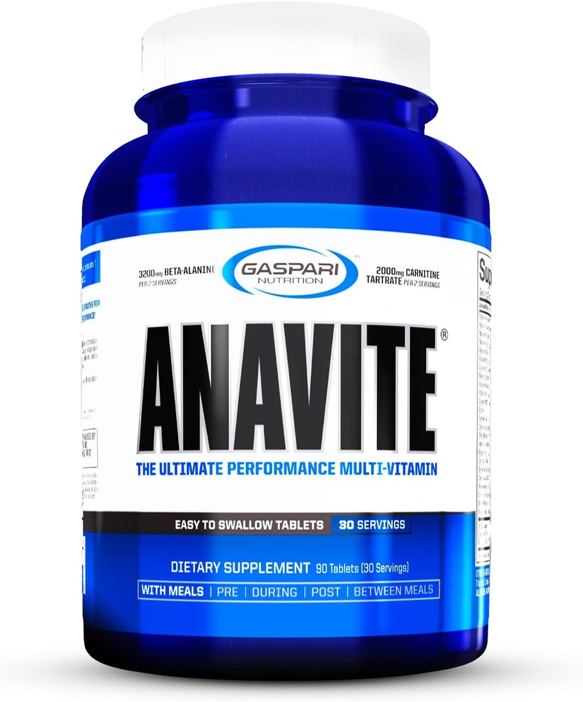 Gaspari Nutrition Anavite, Šport Multi-vitamin z aminokislinami, Beta-Alanin in L-karnitin, Izboljšana zmogljivost in okrevanje (Nova manjša velikost, 30 Serving)