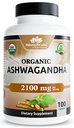 NaturaLife Labs Organic Ashwagandha 2100 mg per Serving – Full Spectrum Root Powder and Standardized Extract (Withanolides) – 100 Capsules – Vegan – Non-GMO, Gluten-Free