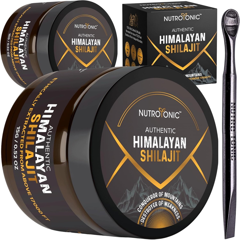 NutroTonic® avtentična himalajska shilajit Resin za moške in ženske - zlata stopnja 86% Fulvic Acid - Wild Crafted +17000 FT – 40x Nano Filtriran & Sun posušen - 3. stranka laboratorij Tested - 15g Jar (Pack of 2)