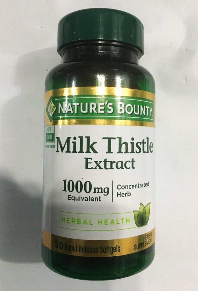 Narava Bounty Milk Thistle 1000mg, Zeliščno zdravstveno dopolnilo, Dnevni dodatek, Gluten brezplačno, hitro sproščanje softgels, 50 Ct