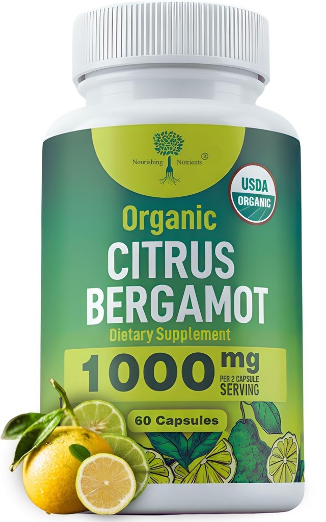 Organic Citrus Bergamot dodatek - samo USDA, Kardiolog Oblikovan z 200+ Znanstvene študije -1000mg - Patented Extract, Srce, Holesterol, & Lipid - Italijanski Bergamot visoki polifenoli 60kaps