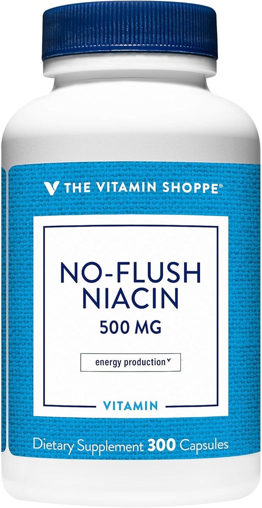 The Vitamin Shoppe No Flush Niacin 500MG, podpira ravni holesterola že v normalnem območju, podpira presnovo in proizvodnjo energije, enkrat dnevno (300 kapsul)