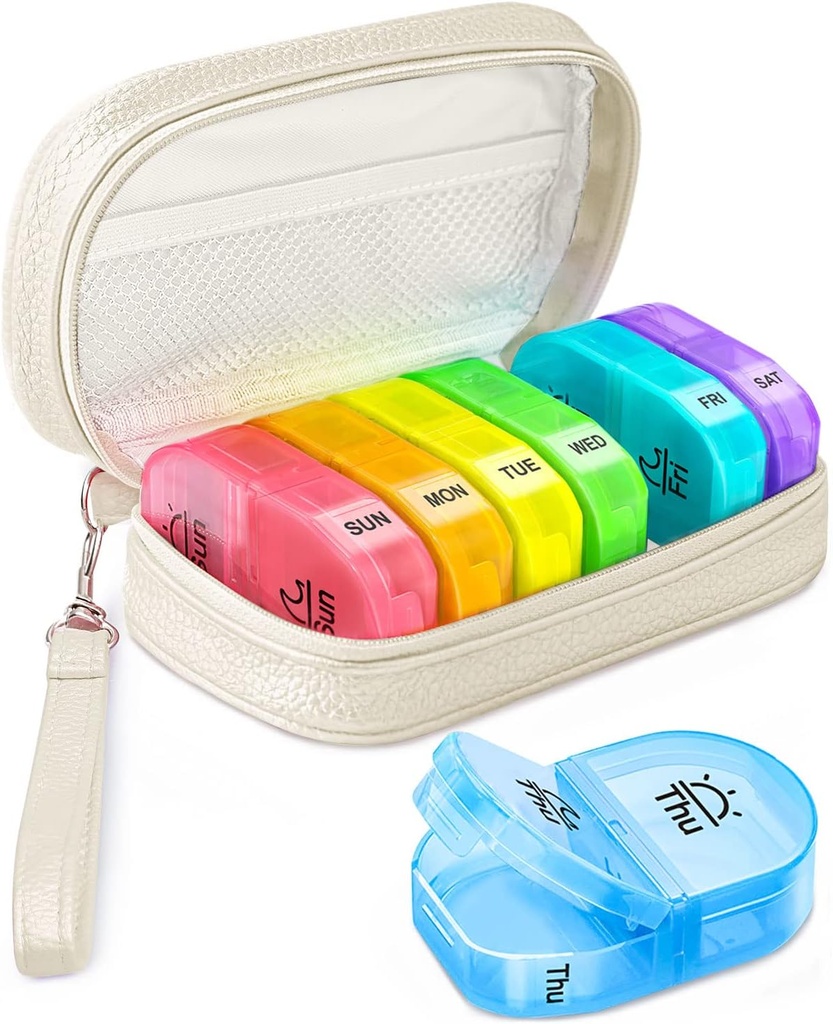 Luštna tablete Organizator 2 krat na dan, PU usnje tablete primeru za ženske, Prenosne tedenske tablete Škatla za torbice s shranjevanje vrečko za zadrževanje vitaminov, Zdravila, ribje olje, dodatki (Beye)