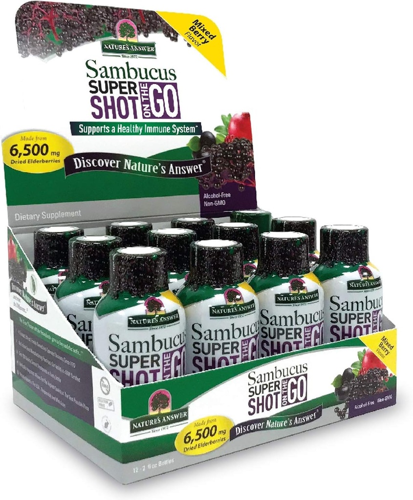 Naravoslovni odgovor Sambucus Immune Travel Shot (12 Pack) Elderberry on the Go. 2oz. Ne-GMO Sambucus brez alkohola, letalo črnega jelenjaka/popotovanje