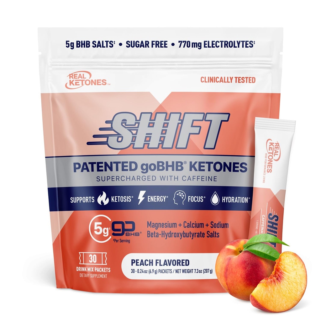 Real Ketones BHB Exogene Ketones Drink Mix Packets Keto Elektroliti Powder Packets No Sladkor s 4 Glavnim napenjanje Elektroliti Plus Hidrating Patented Keto BHB - 30 Count Peach Caffeine
